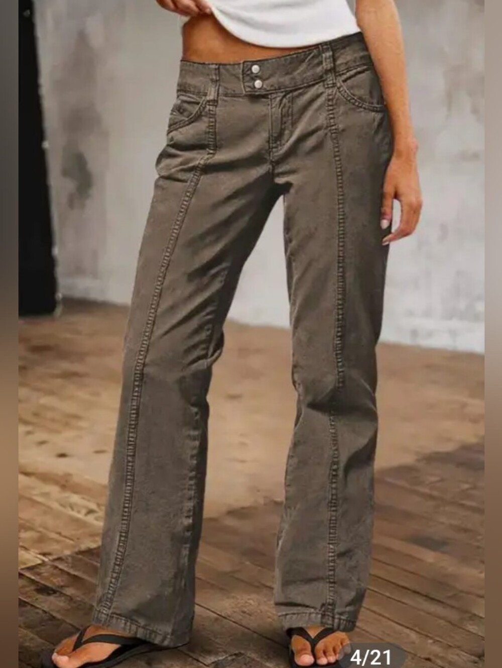 Flamingals Mid Rise Straight Leg Pants NWT Dark Khaki Women's Small